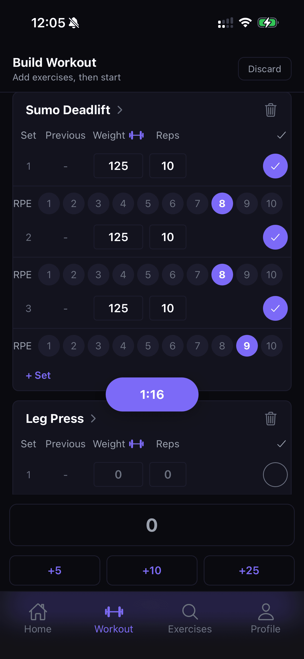In-workout set logging
